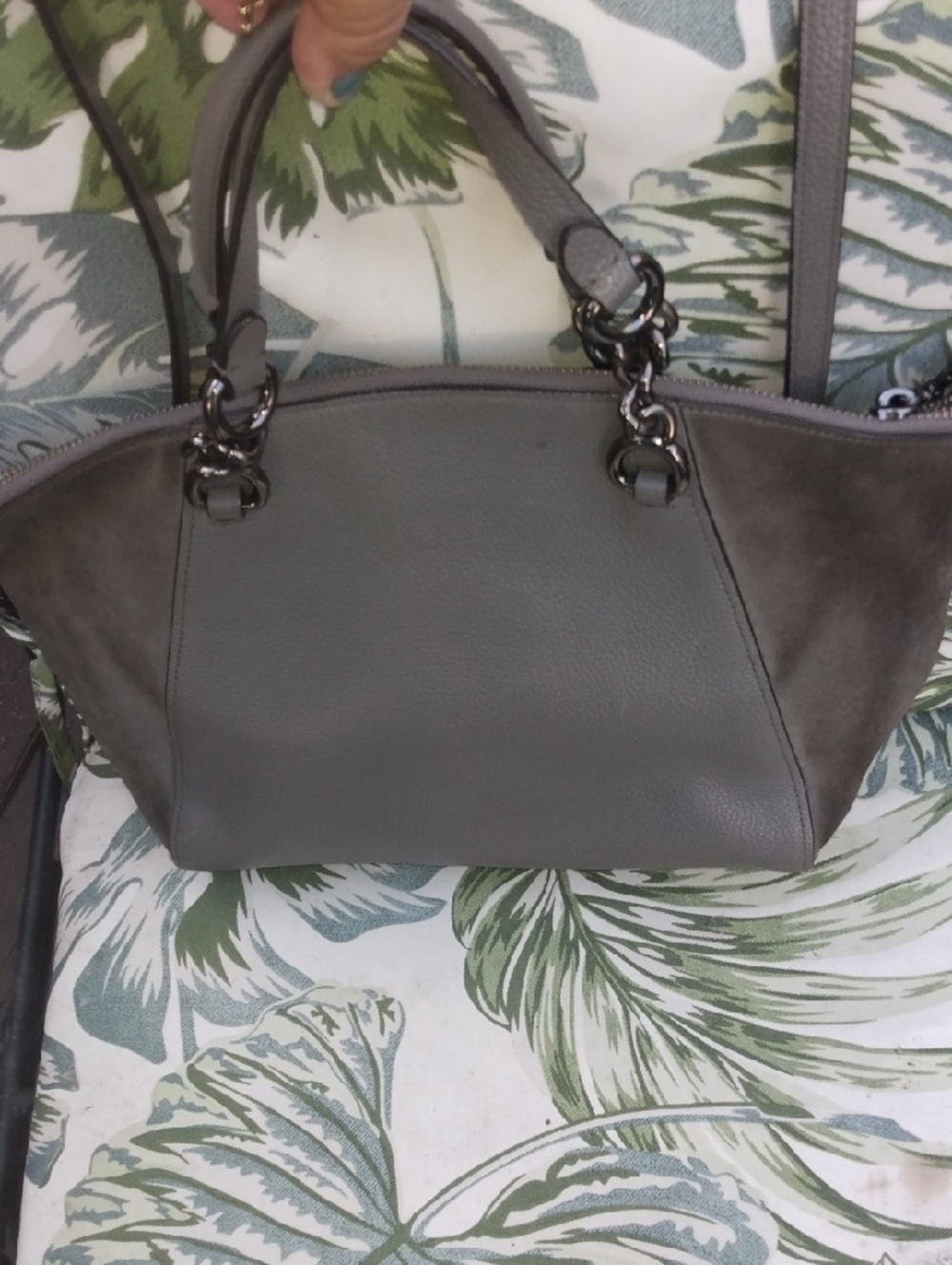 Coach Taupe Gray Leather & Suede Tote with Gunmetal Hardware: Leather Normal Use - Picture 3 of 10